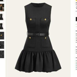 Ruffled Hem Metal Button Mini Dress Without Belt